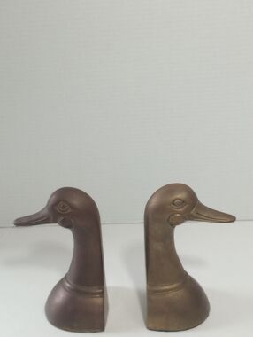 Duck Head Bookends - Metal Pair in Bronze and Brass Tones